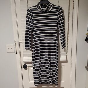 Astars Black and White Striped Long Sleeve Dress